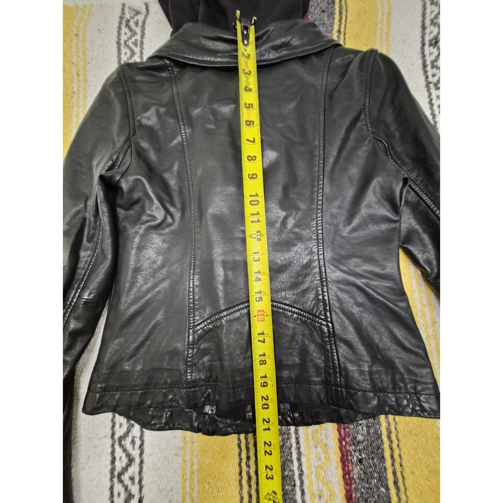Caslon 100% Leather Moto Jacket With Removable hoodie In Black size S - Picture 15 of 16